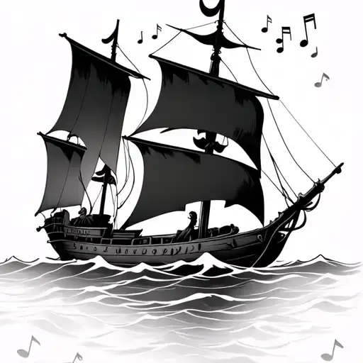 A Viking Ship Sailing Through A Sea Of Sad Music Notes