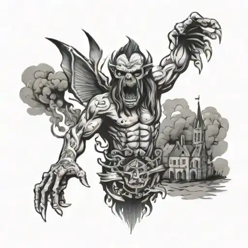 Pazuzu With Burning Church In The Background