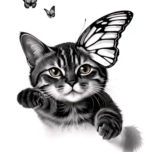 Cat Playing With Butterfly Flying
