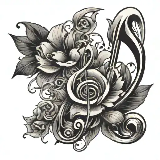 Music Notes With A Long Flower Coming Out Of The Notes