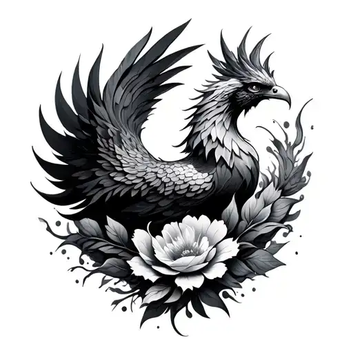 Phoenix With Floral Ornament And Form