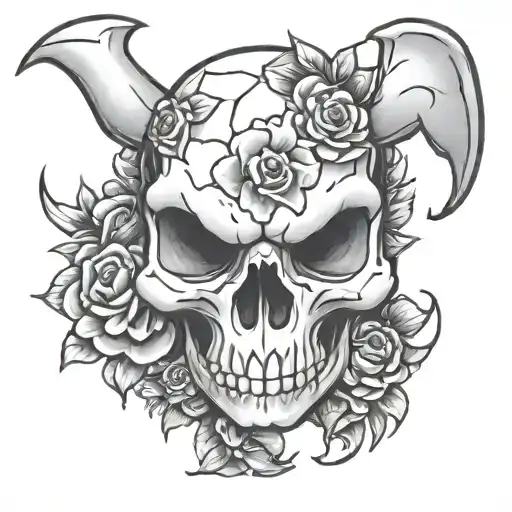 Cubone Pokemon Skull With Flowers