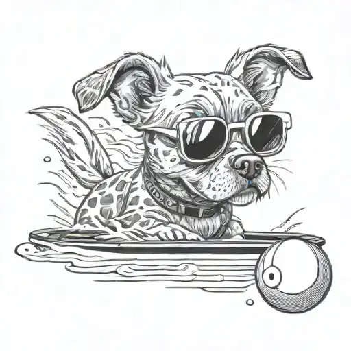 Dog Playing Pool Floaty With Sunglasses