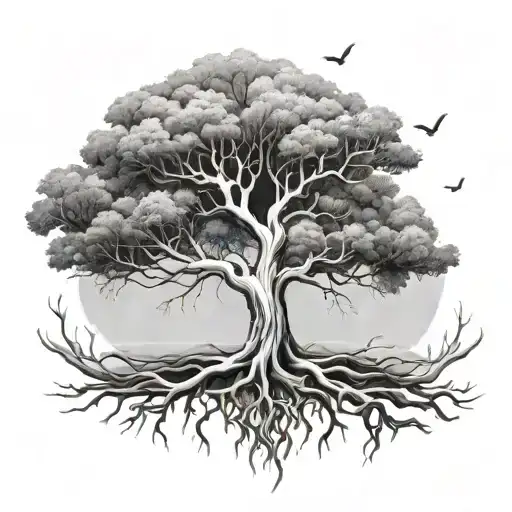 White Tree With Arms For Branches And Roots