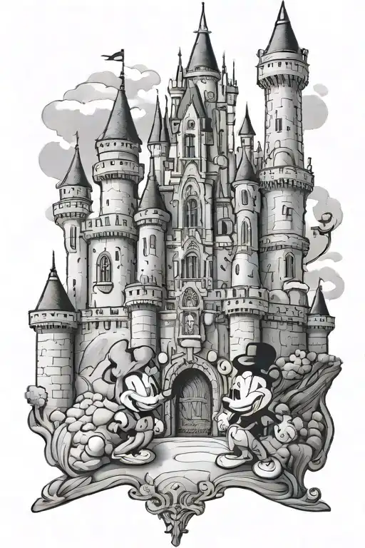 Disney Castle With 2 Men Standing