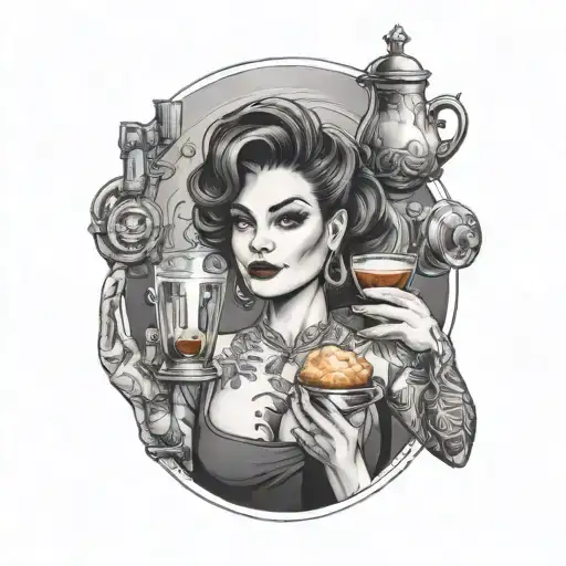 A Portrait Of Your Wife With A Coffee Cup And Cocktail Shaker In Hand