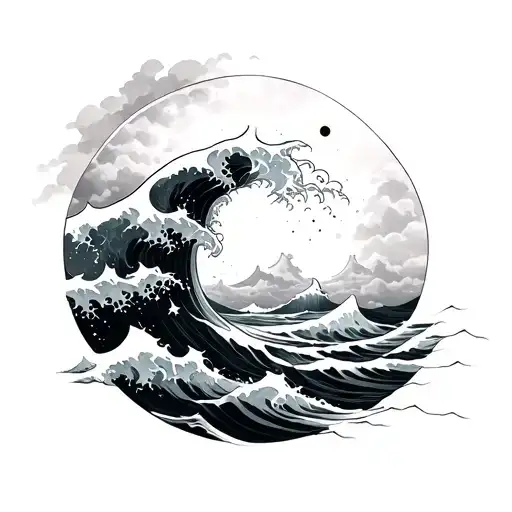 Ocean Waves And Moon