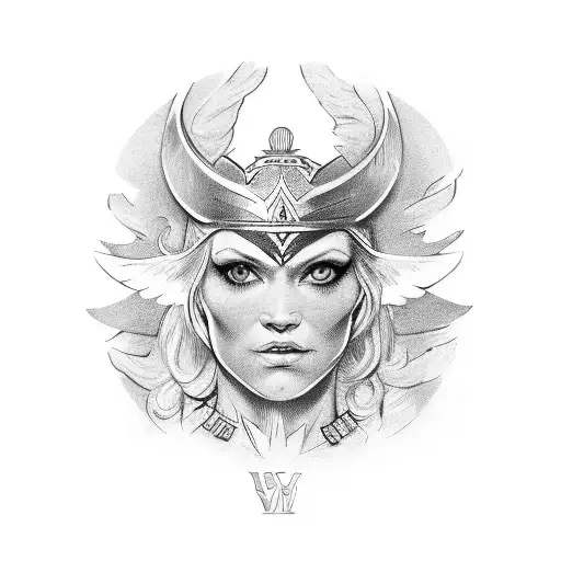 Valkyrie Face With Vegvisir On The Backfround