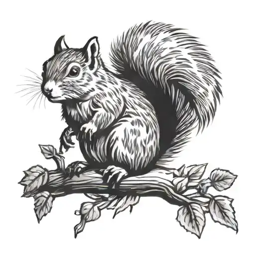 Squirrel Jumps Down From The Tree Branches