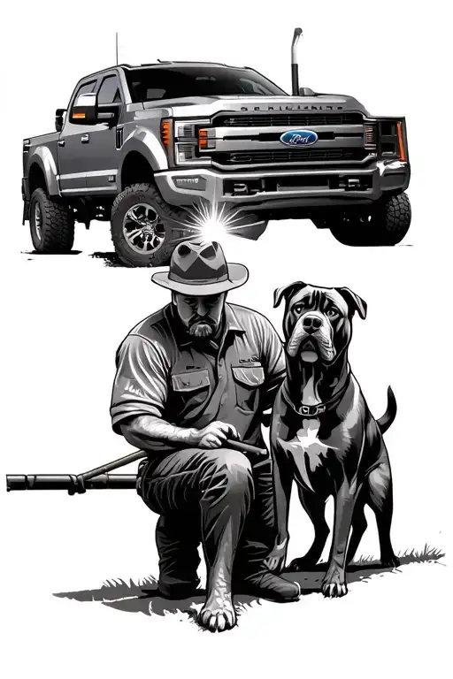 Pipeline Welder Working On A Pipeline In Texas With His Cane Corso Dog And His Ford F350
