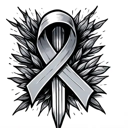 Cancer Ribbon With Dagger Wrapped