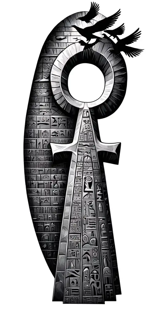 Hieroglyphs Ankh Pyramids Egypt Pyramid Surrounded By Birds