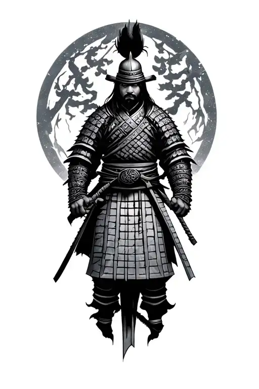 Japanese Samurai In The Style Of Gothic Font