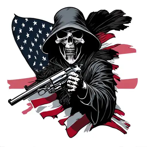 Grim Reaper With Revolver And American Flag