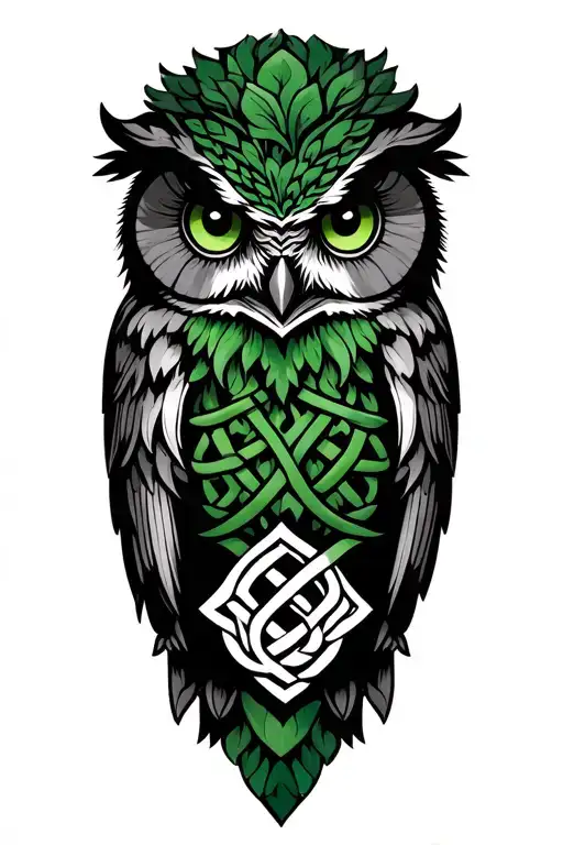 Owl And Green Man With Celtic Knots