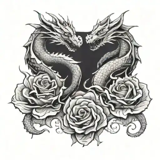 3 Dragons Wrapped With Rose Intertwined