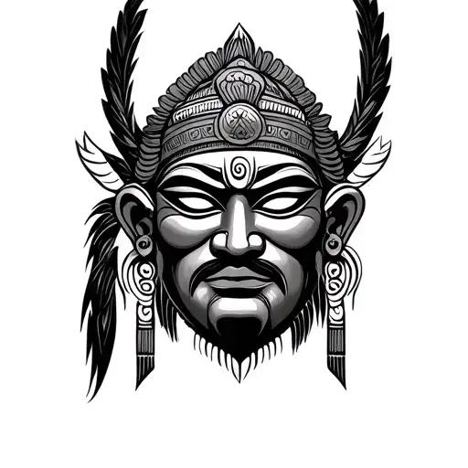 Traditional Nepalese Ceremonial Mask Portrait Style