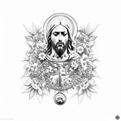 Christ The Redeemer With A Rosary And Flowers