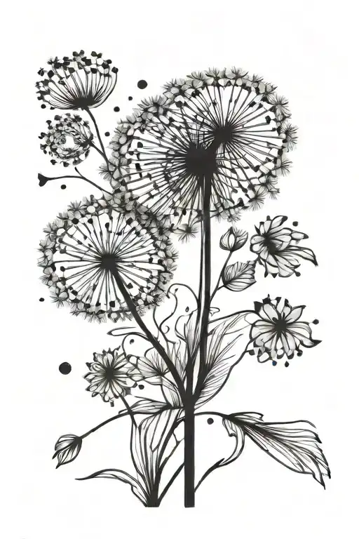 Simple And Minimalistic Black 3D Blowing Wish Dandelion