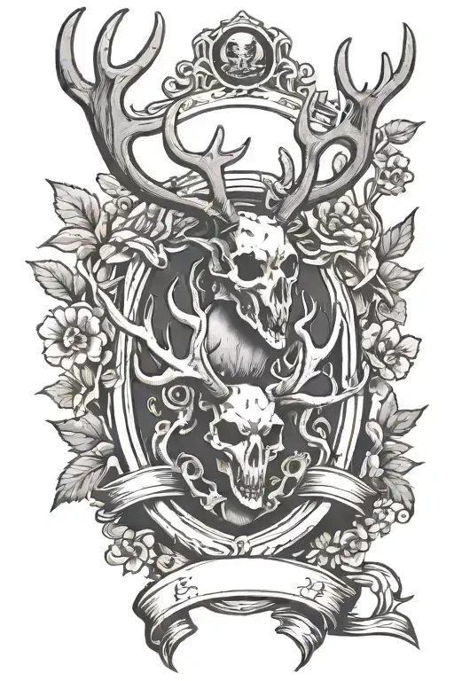 Family Crest With 5 Deer Skull