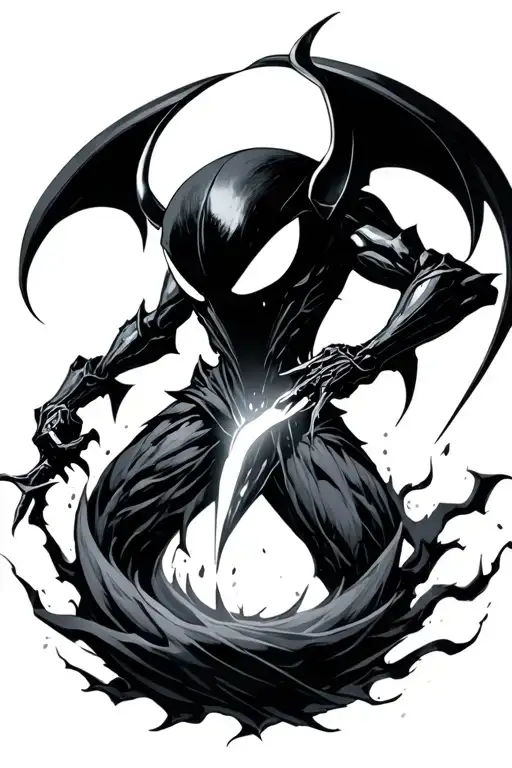 Hollowknight Thrusting His Nail Downwards With Shadows Bursting Out Around