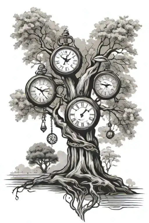 Willow Tree With Flag And Pocket Watches