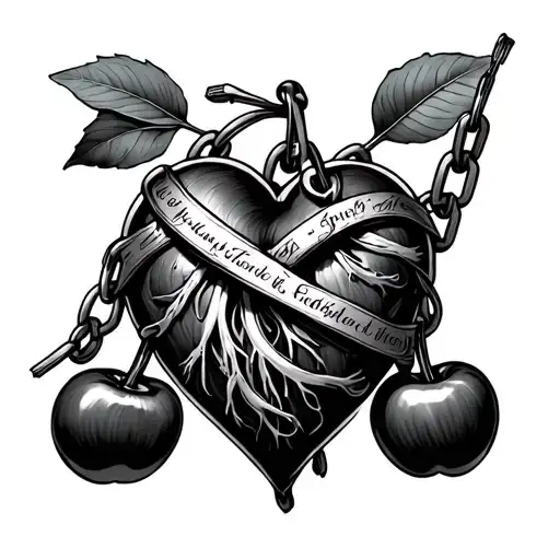 Cherry And Heart Organ Wrapped Around A Chain With Script