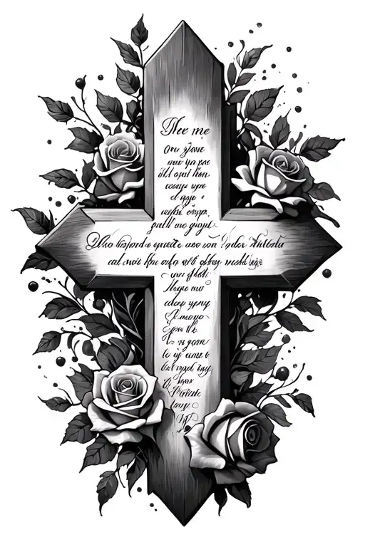 Cross With Scripture Verses Flowing And Roses