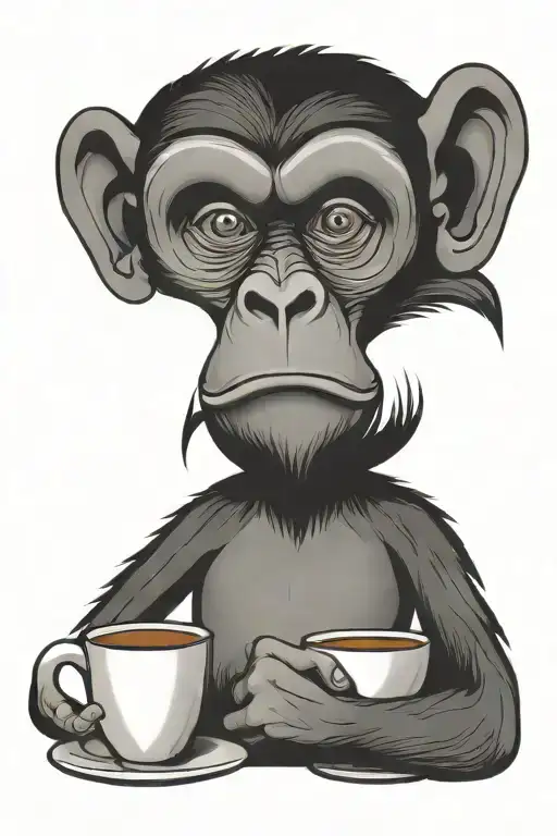 Comic Monkey Drinking Coffee