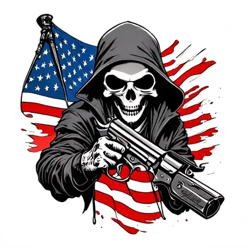 Grim Reaper With Revolver And American Flag