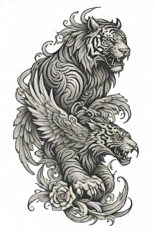 Tiger And Phoenix Rising Phoenix Wings