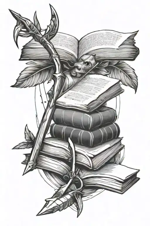 Bow And Arrow With Books And Animal