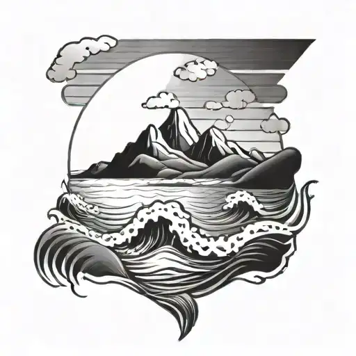 Minimalist Beach Sea Ocean Waves Mountains