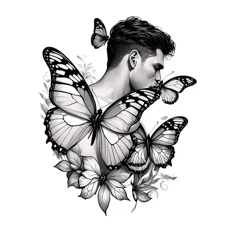 Butterflies On A Mans Outer Shoulder