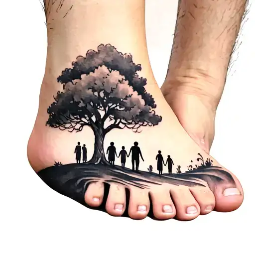 Tattoo On The Foot With A Tree And A Family