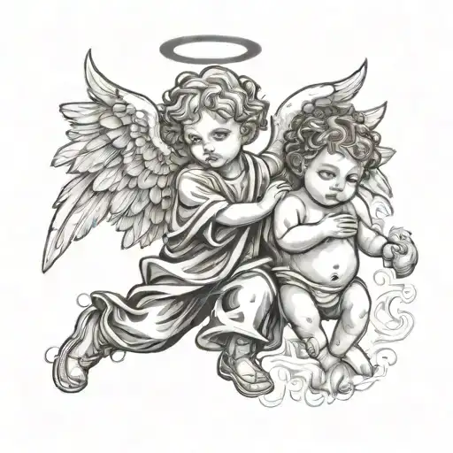 Angel Holding Baby Boy Walking