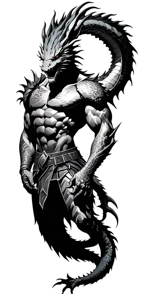 Dragon Body And Spartan Warrior With