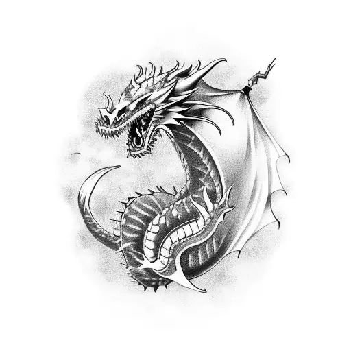 A Bottle Of Alcohol Morphing Into A Dragon In Japanese Tattoo Style