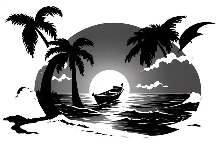 Beach Sea Palm Tree Sun Boat
