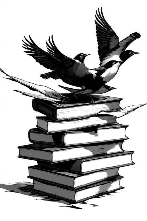 Stack Of Books Opening Into Birds Flying Away
