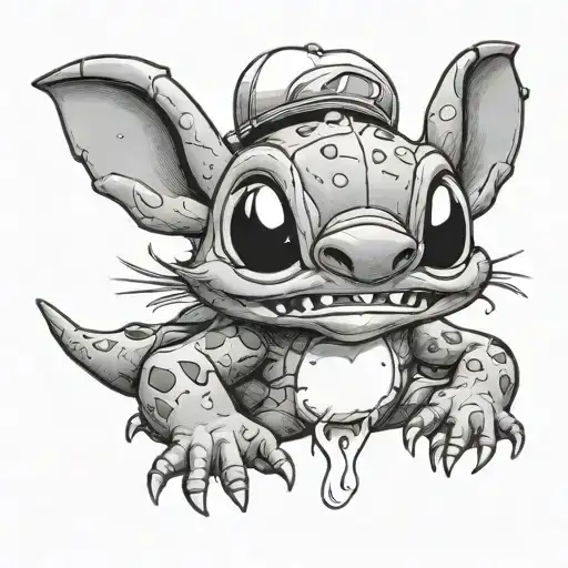 Stitch Licking His Nose With Frog On Head Wearing