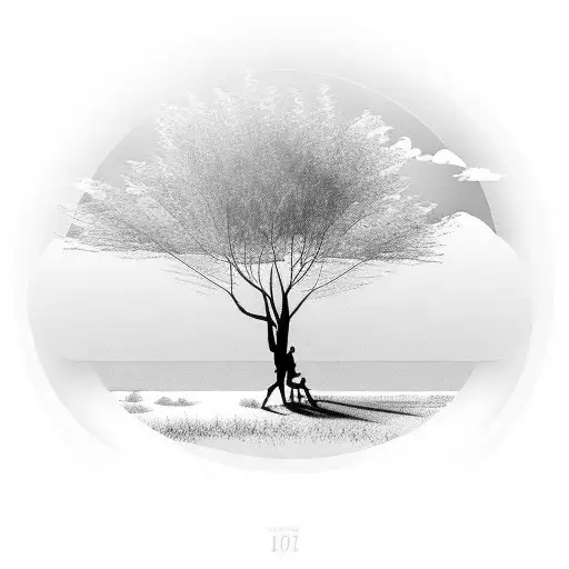 Silhouette Willow Tree With Rope Swing And 2 Girls