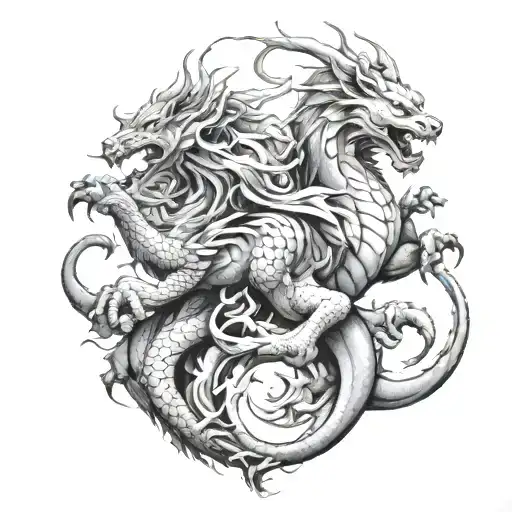 Dragon And Lion Fighting Devil