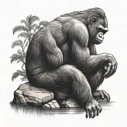 Father And Son Gorilla Sitting On A Rock With Moonlight Reflection