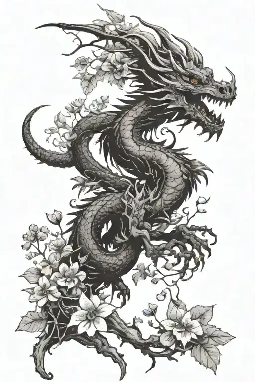 Tree Dragon And Wild Flowers