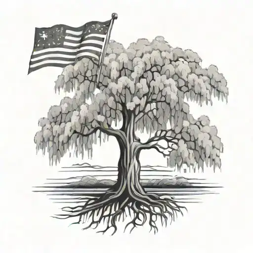 Willow Tree With State Flag Intertwined