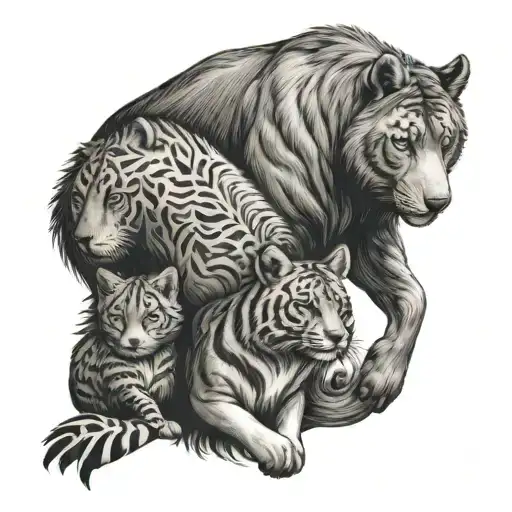 Family Animals Man And 2 Kids