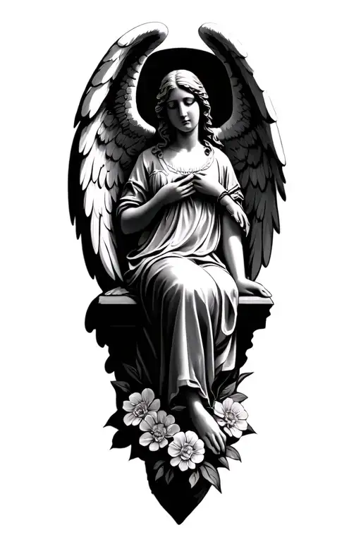 Guardian Angel Sat Down With Flowers Around It