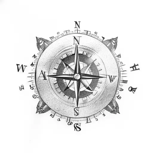 Adventure-themed Tattoo Incorporating A Compass And Mountain Range