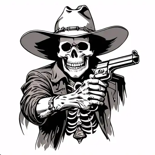 Skeleton Cowboy Holding A Pistol